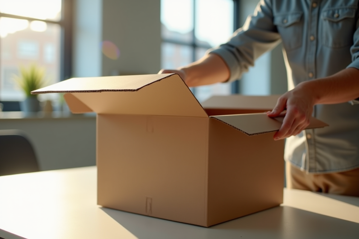 Personne assemblant un carton 32 ECT sur bureau lumineux