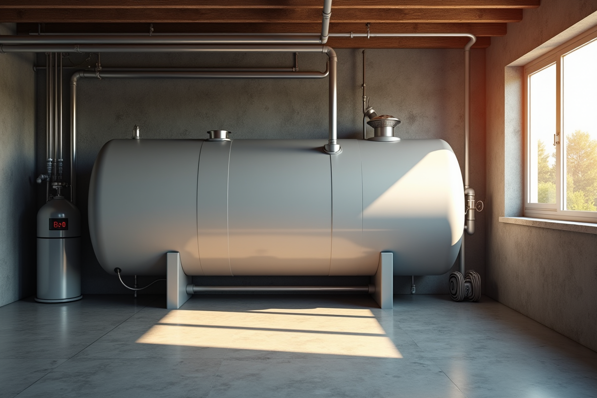 Sous-sol moderne avec cuve à huile et jauge digitale pour chauffage