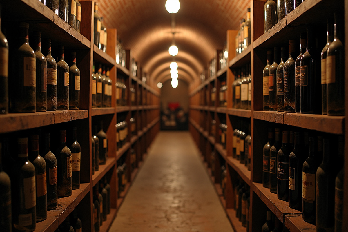 Cave à vin élégante avec bouteilles anciennes en bois