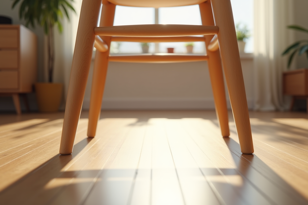 Vue rapprochée d'une chaise en bois à quatre pieds dans un salon lumineux