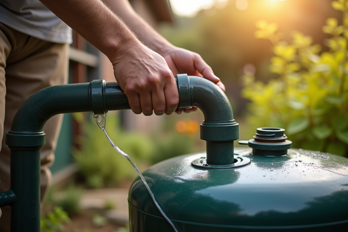 Mains connectant un tuyau de gouttière à un réservoir d