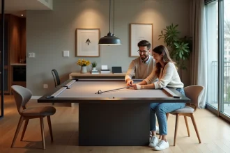Jeune couple transforme une table de billard en table à manger