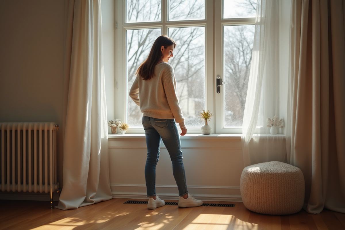 Jeune femme vérifiant la chaleur près d
