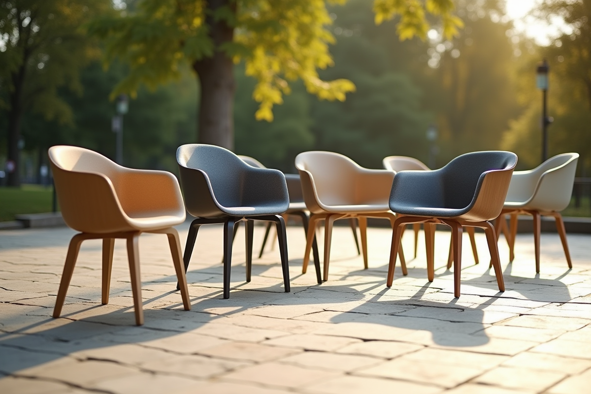 Groupe de chaises à quatre pieds en extérieur dans un parc naturel