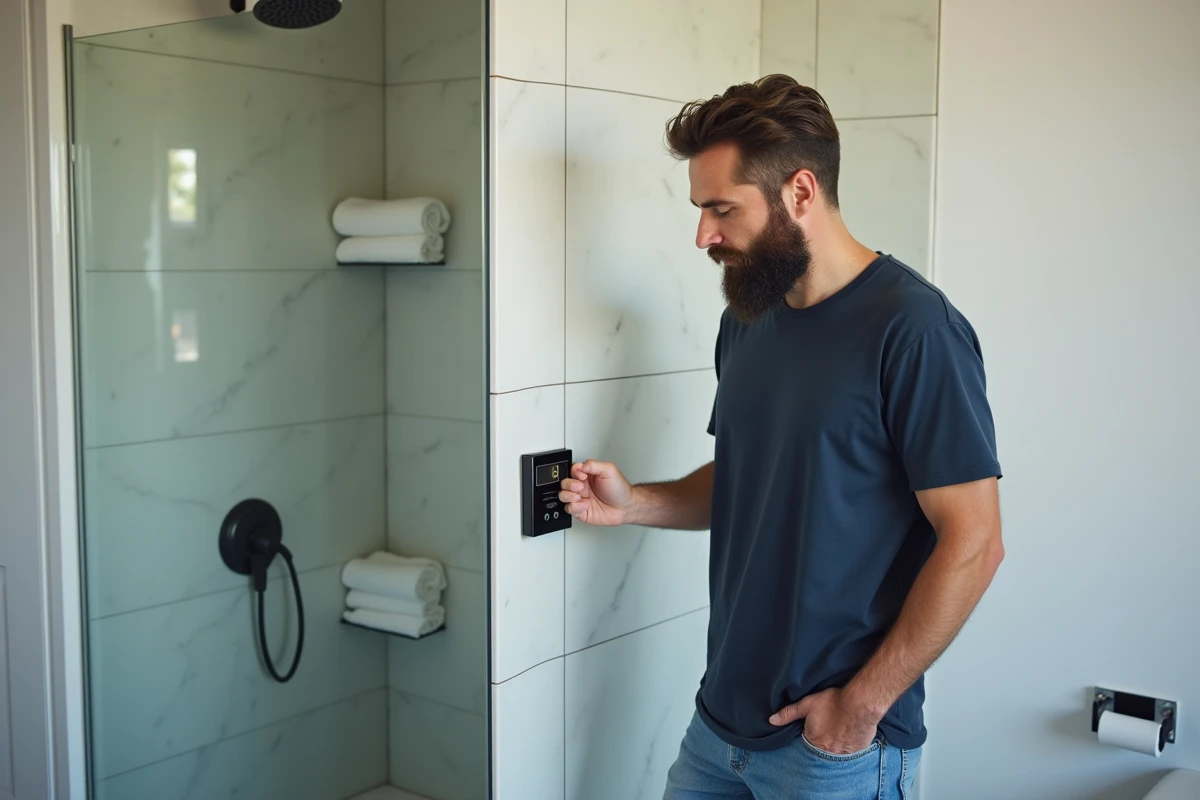 Homme v&eacute;rifiant le compteur d