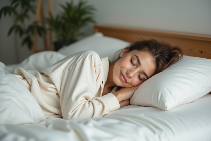 Jeune femme dormant paisiblement dans une chambre minimaliste