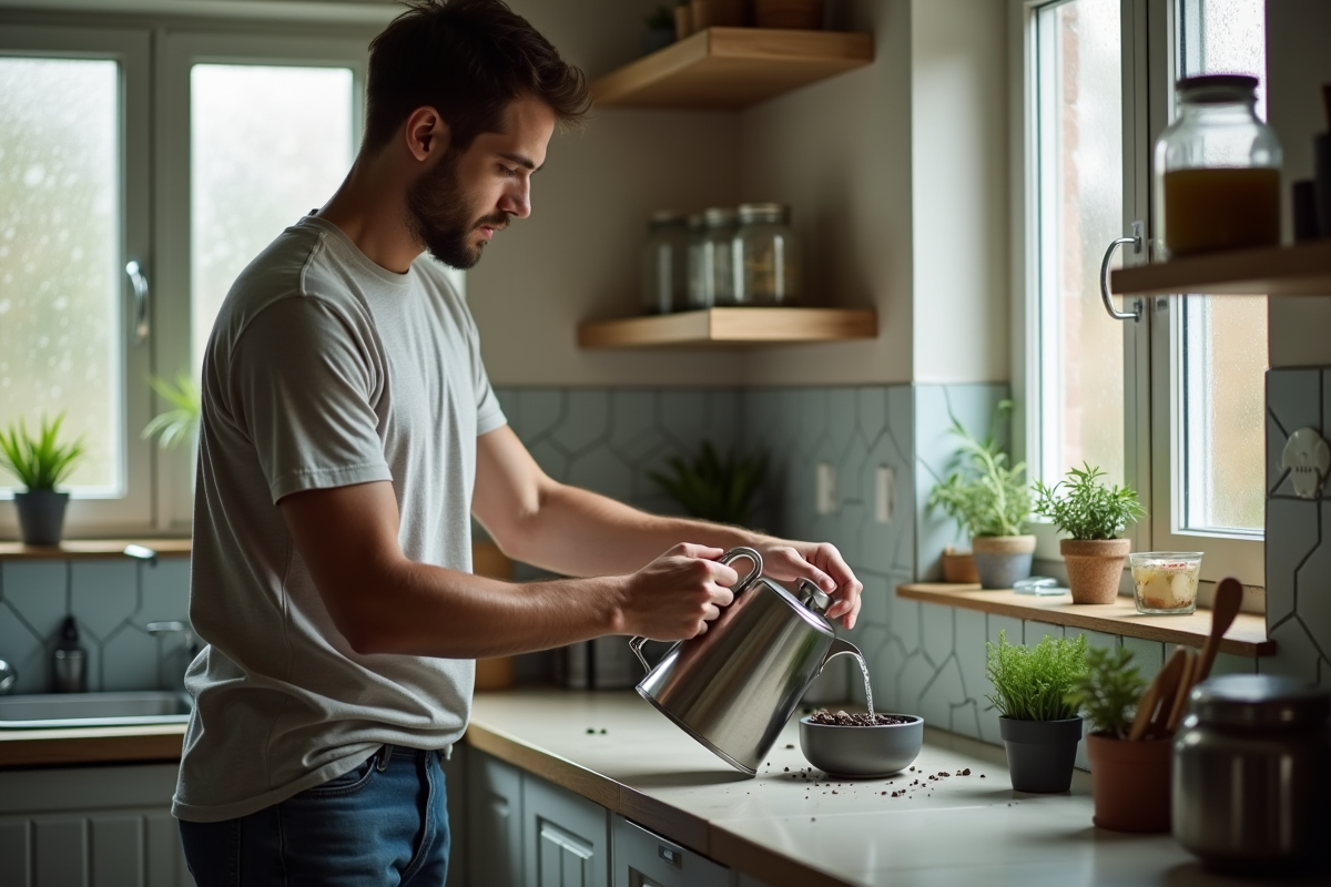Jeune homme versant de l