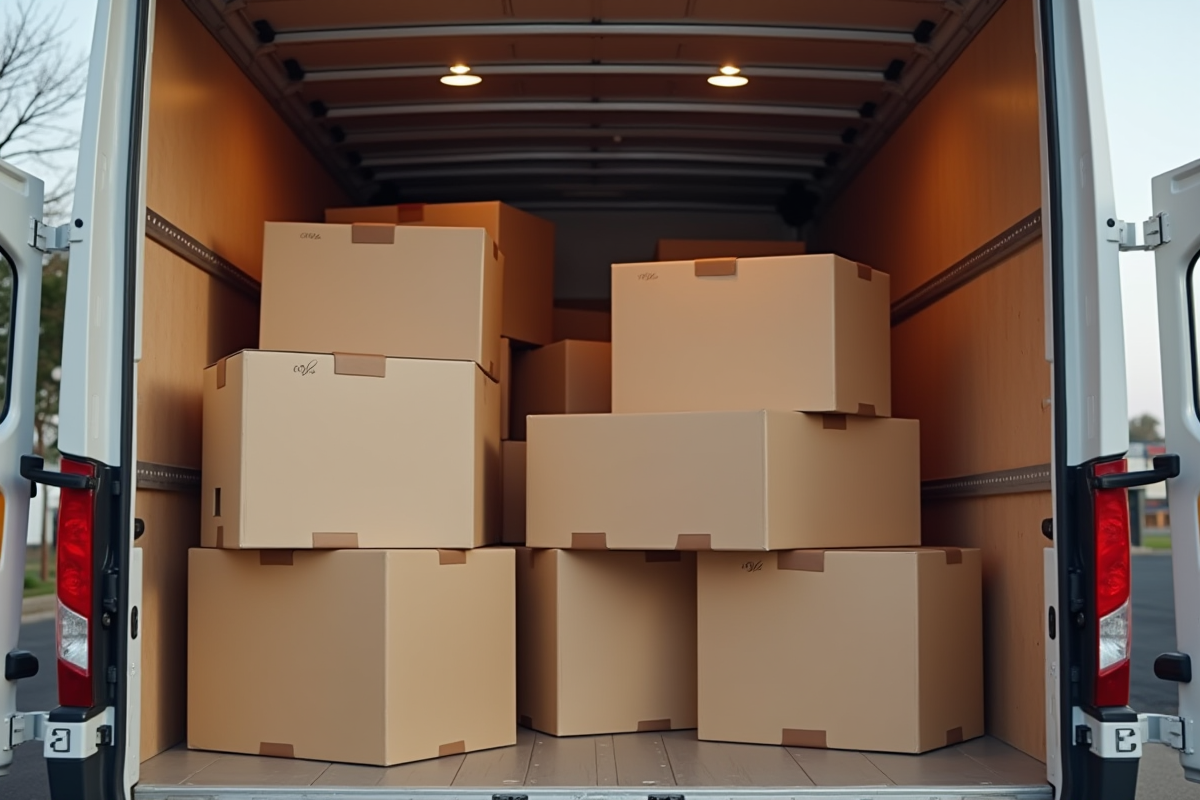 Oeuvres d art emballées dans un camion de déménagement propre
