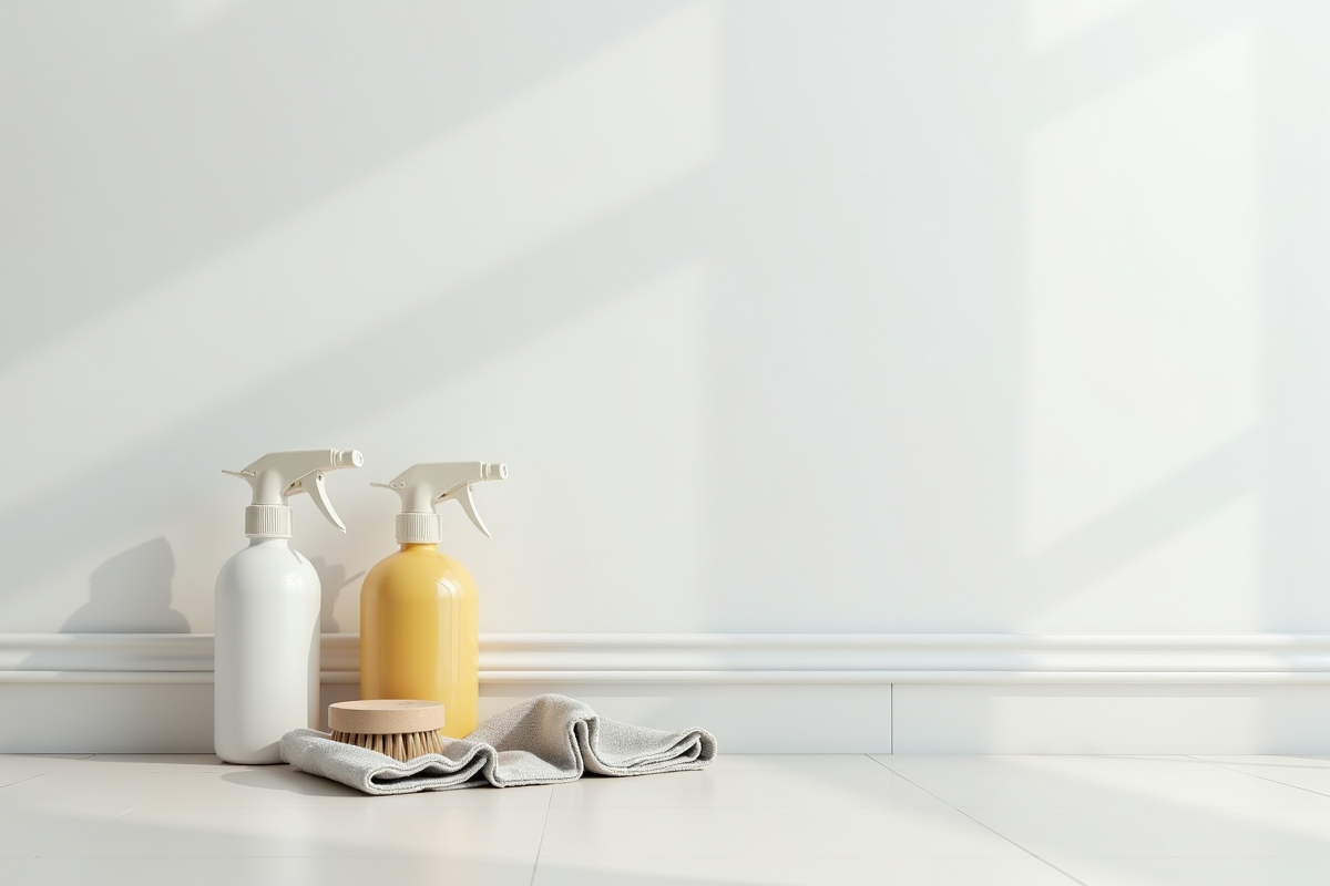 Outils de nettoyage modernes pour plinthe blanche propre