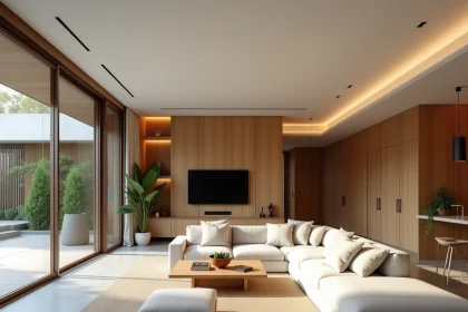 Intérieur d'une maison en L avec 4 chambres optimisées et espace de vie ouvert en plan maison fonctionnel