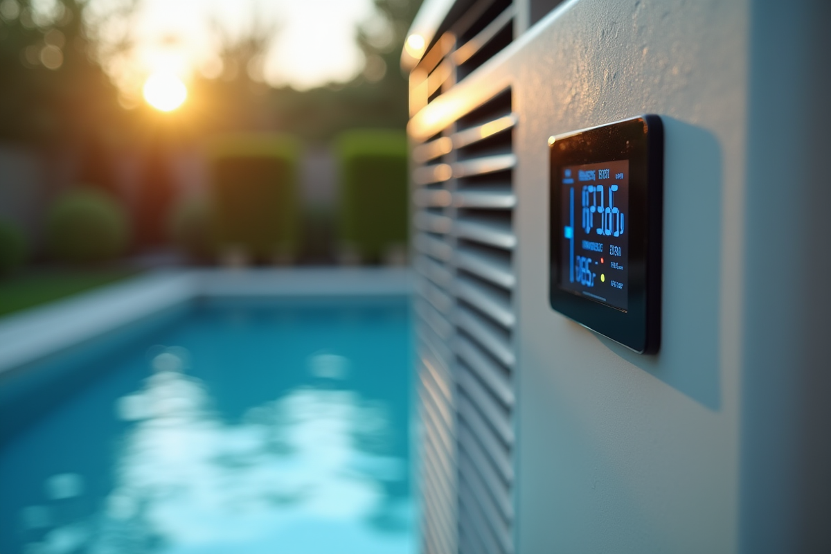 Pompe à chaleur numérique pour piscine en fonctionnement au matin