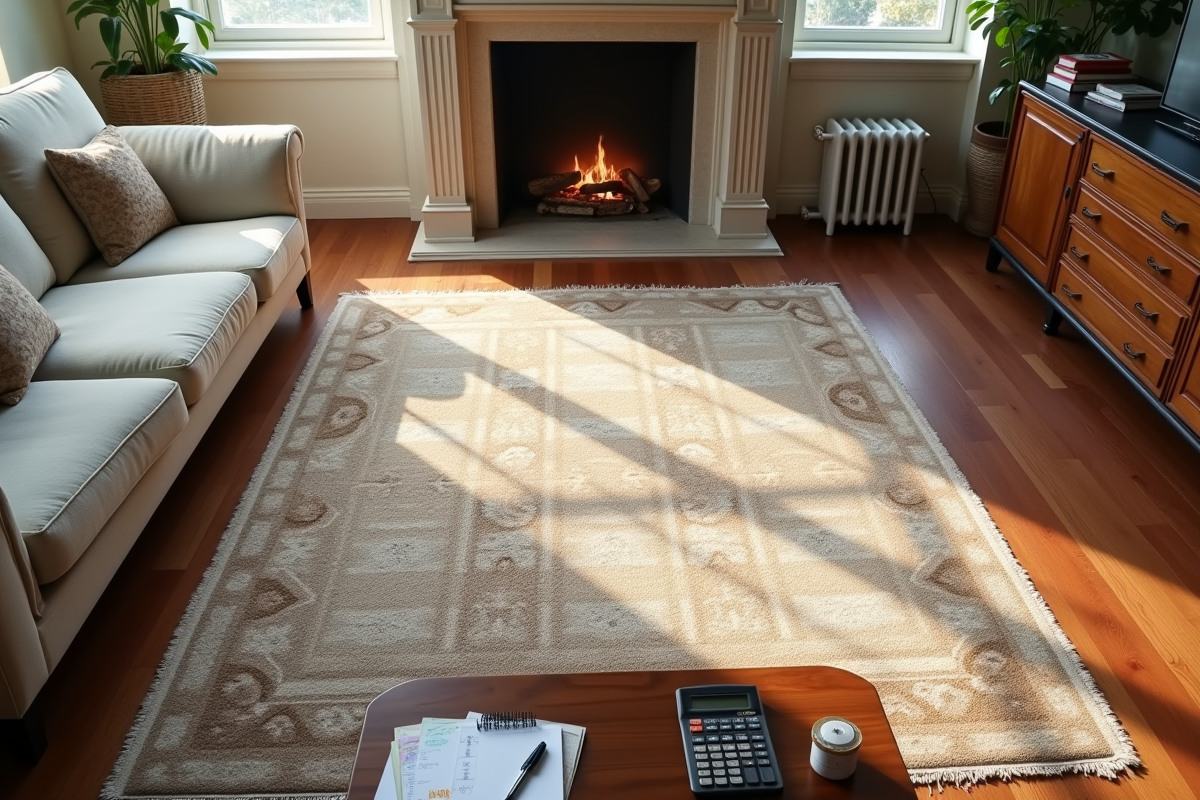 Salon avec tapis luxueux et outils d evaluation de tapis