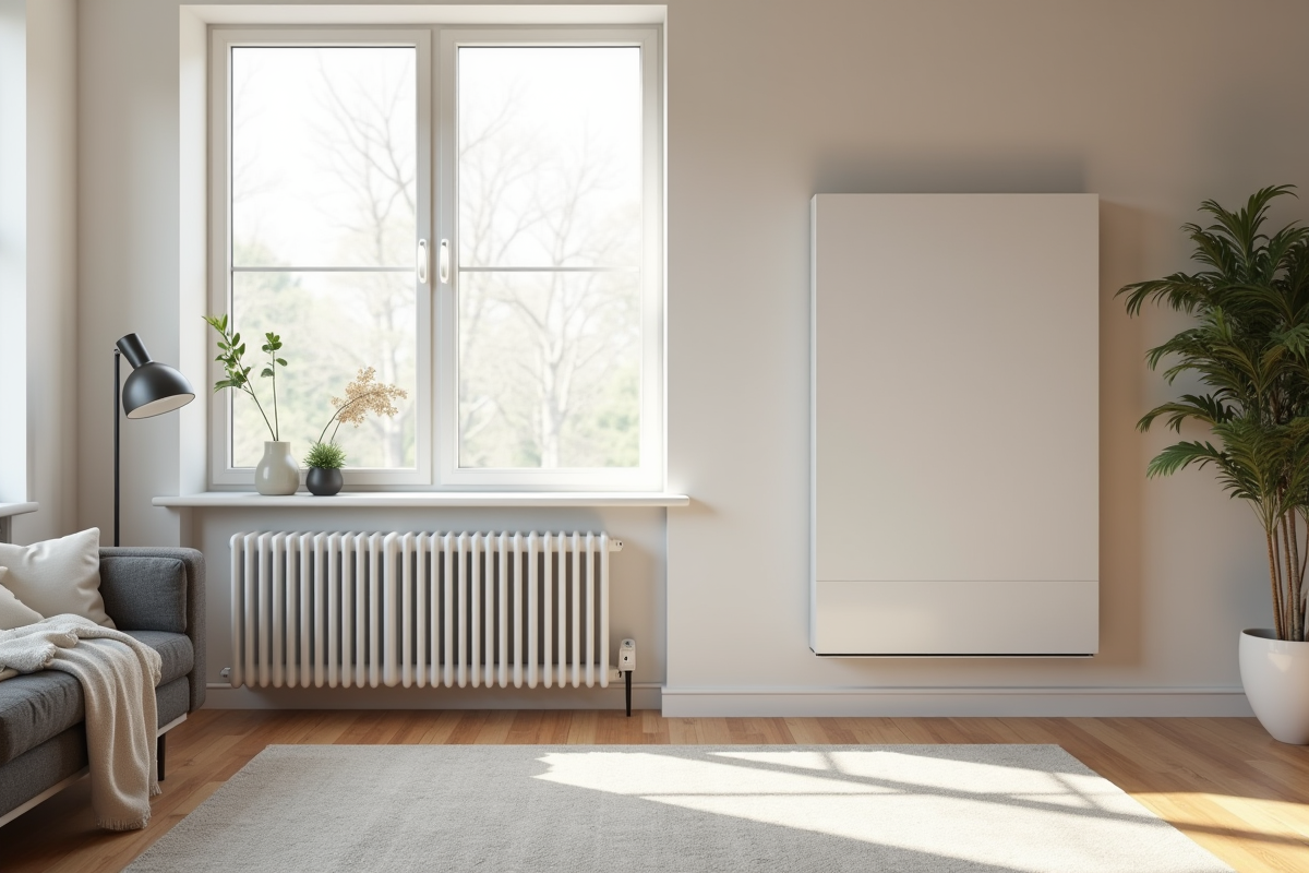 Salon moderne avec chauffage électrique mural lumineux