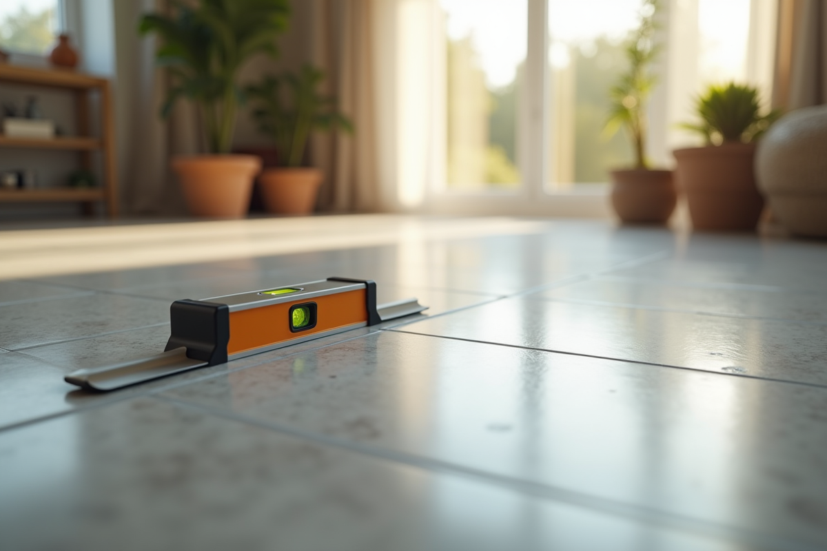 Zoom sur la surface autonivelante avec outil de nivellement
